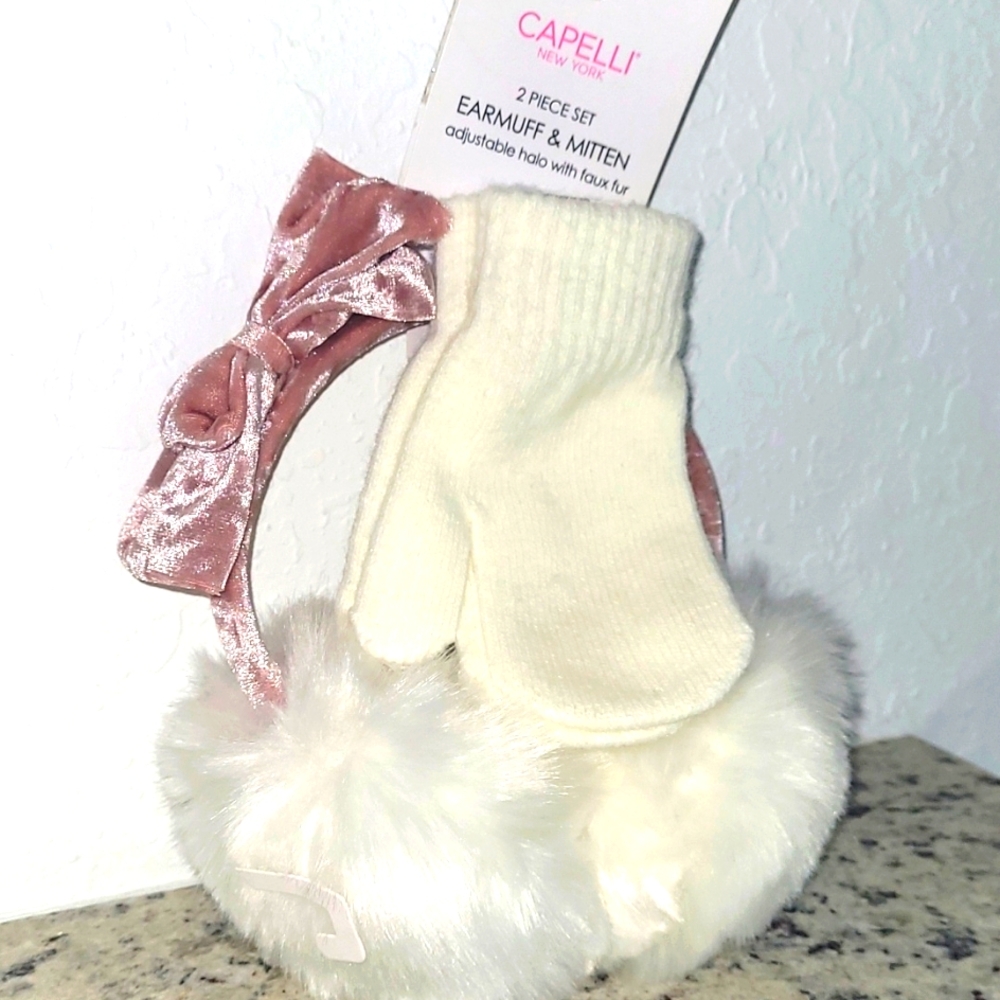 Chic Velvet Bow earmuffs with Mittens 2T-4T